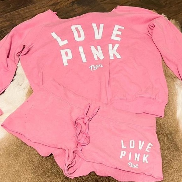 pink victoria secret two piece set